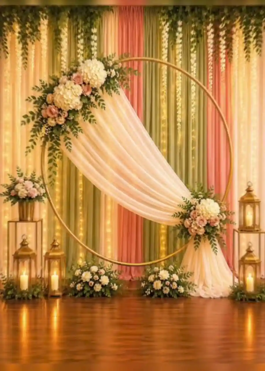 Golden Bloom Ring Backdrop Engagement Stage Decoration